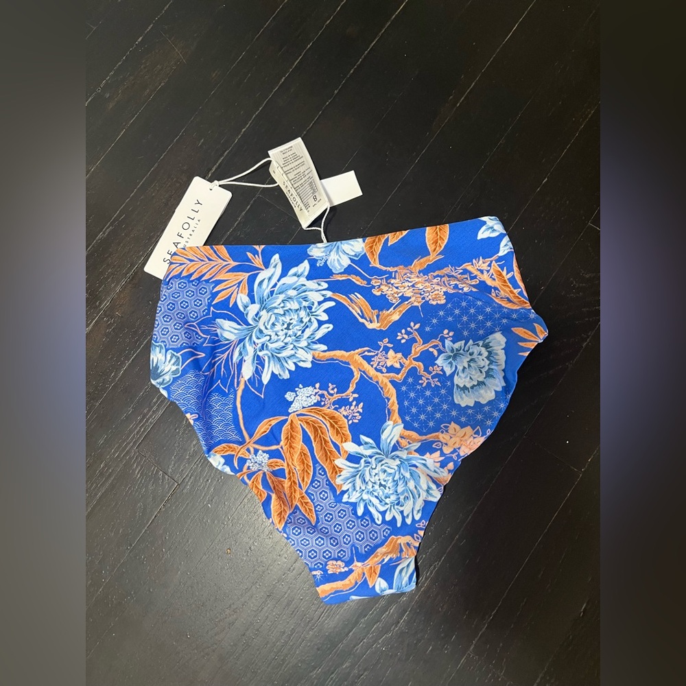 Seafolly Eden Blue High-Waisted Bikini Bottom size 8 - Picture 3 of 8